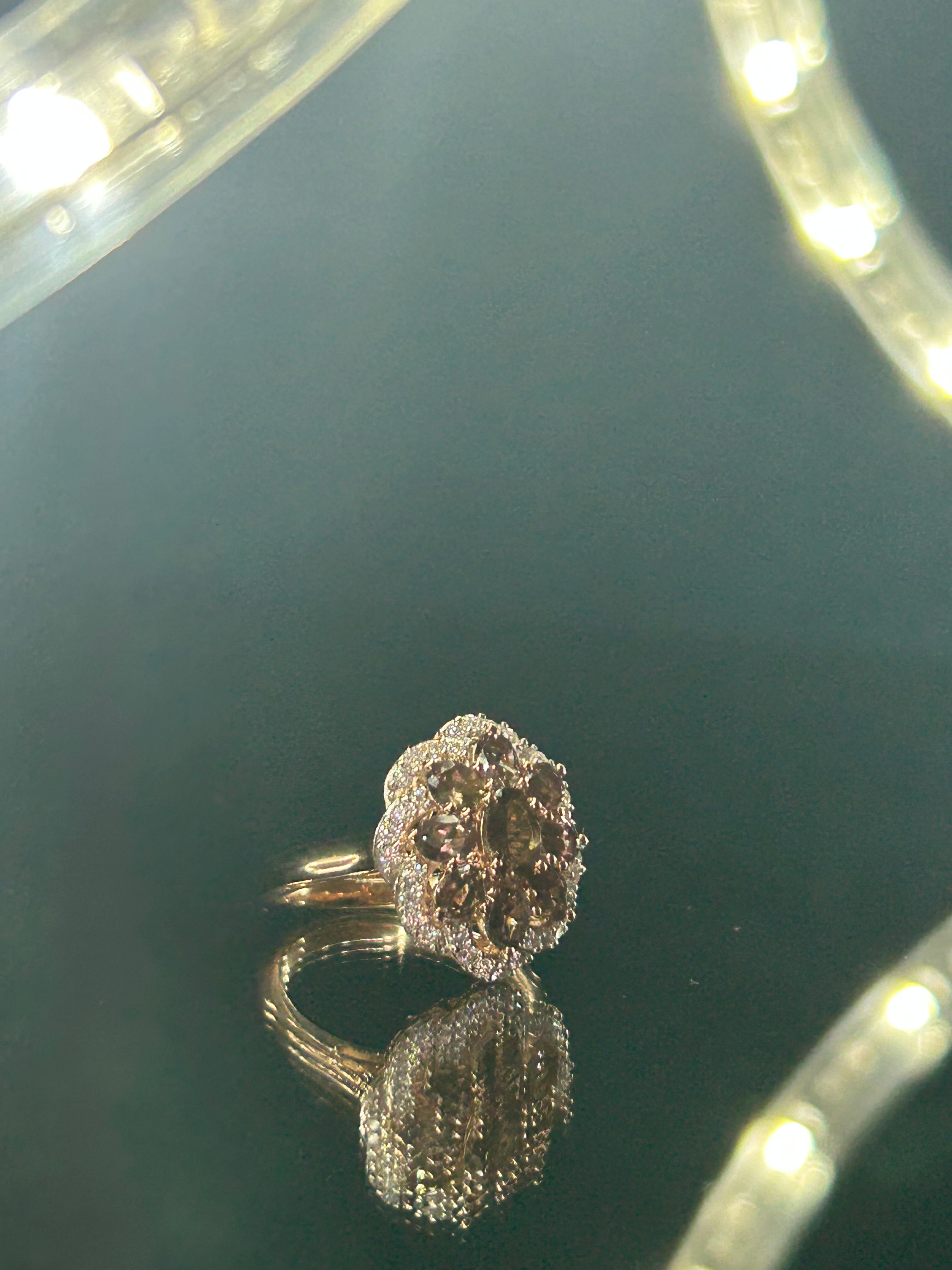 Color Change Garnet and Moissanite Ring