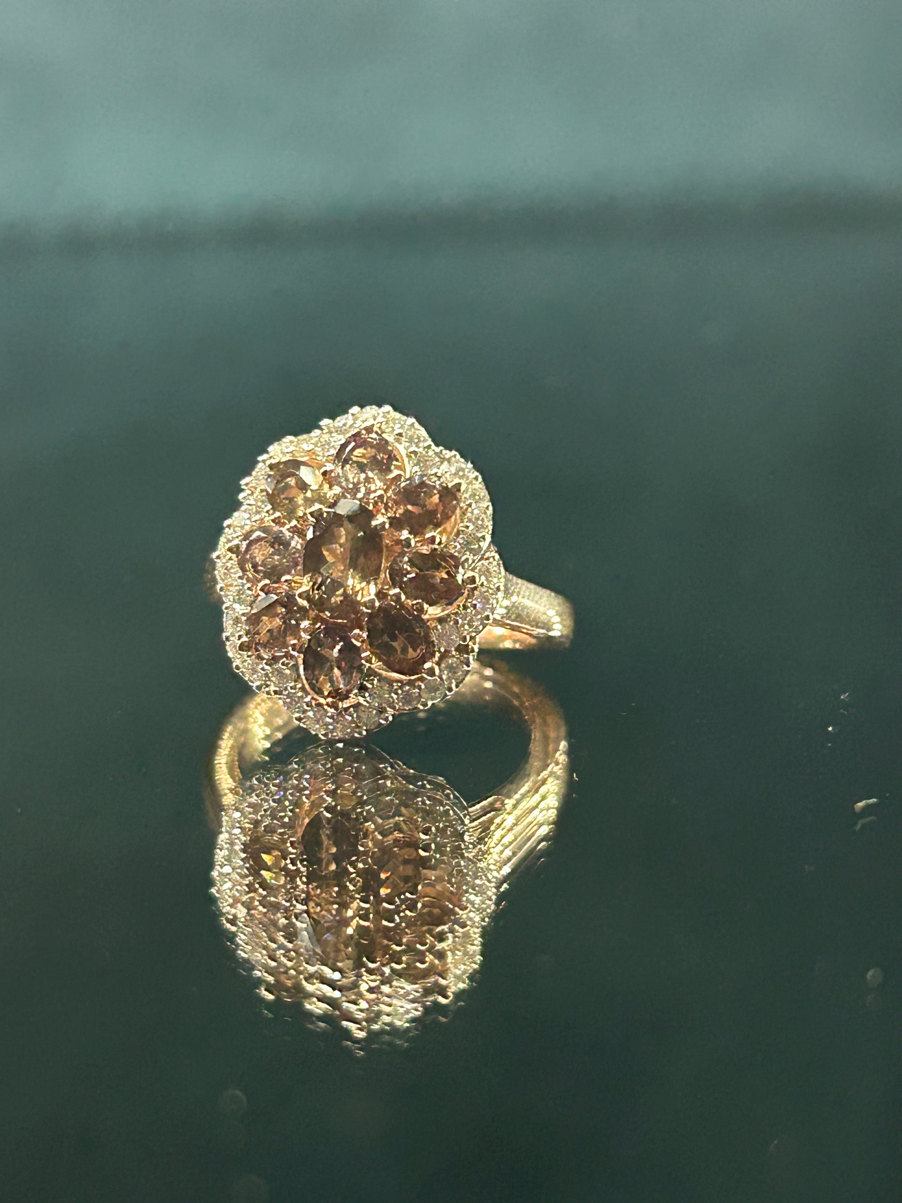 Color Change Garnet and Moissanite Ring