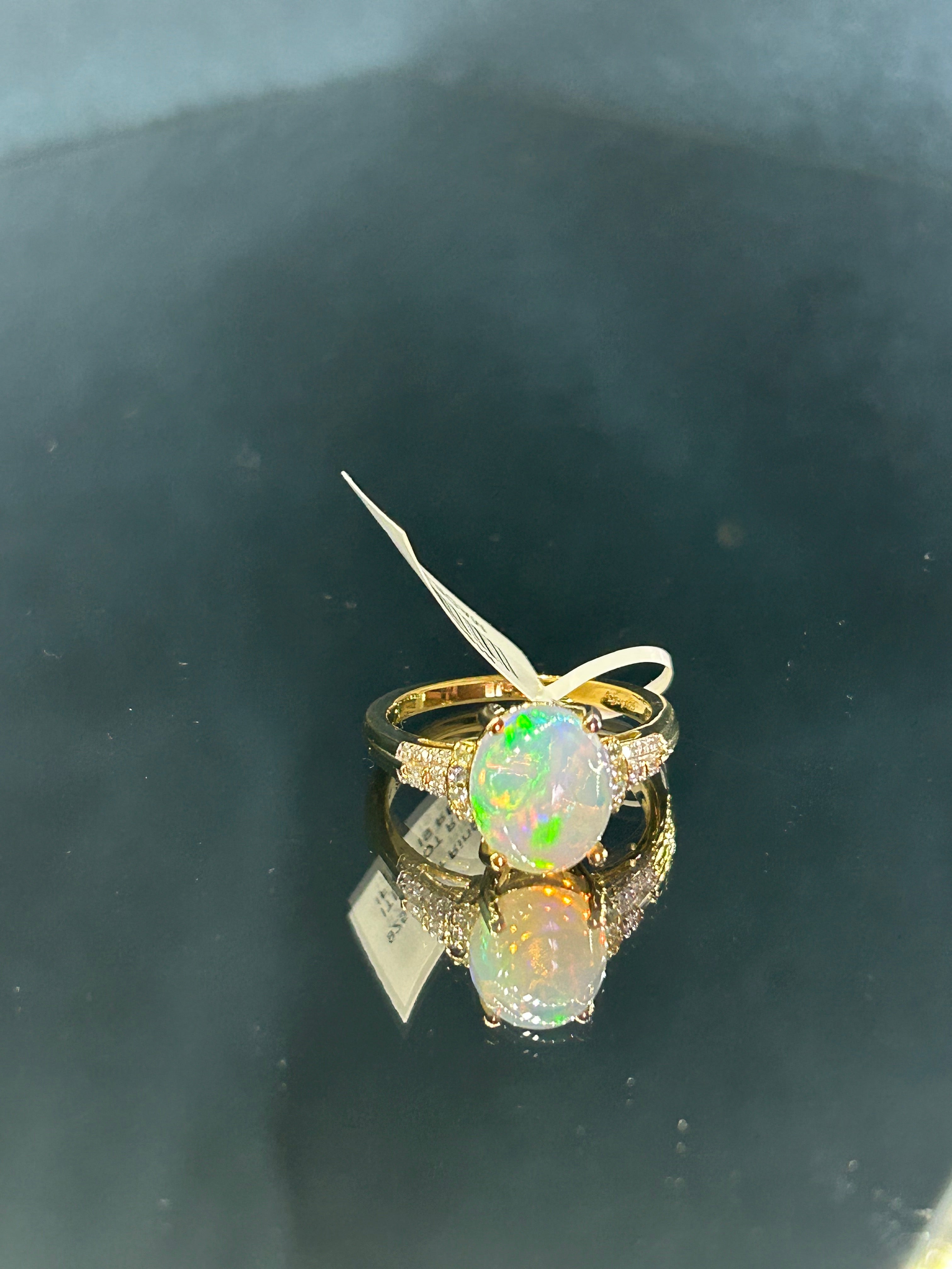 Opal Ring With Diamond and Tourmaline Accents