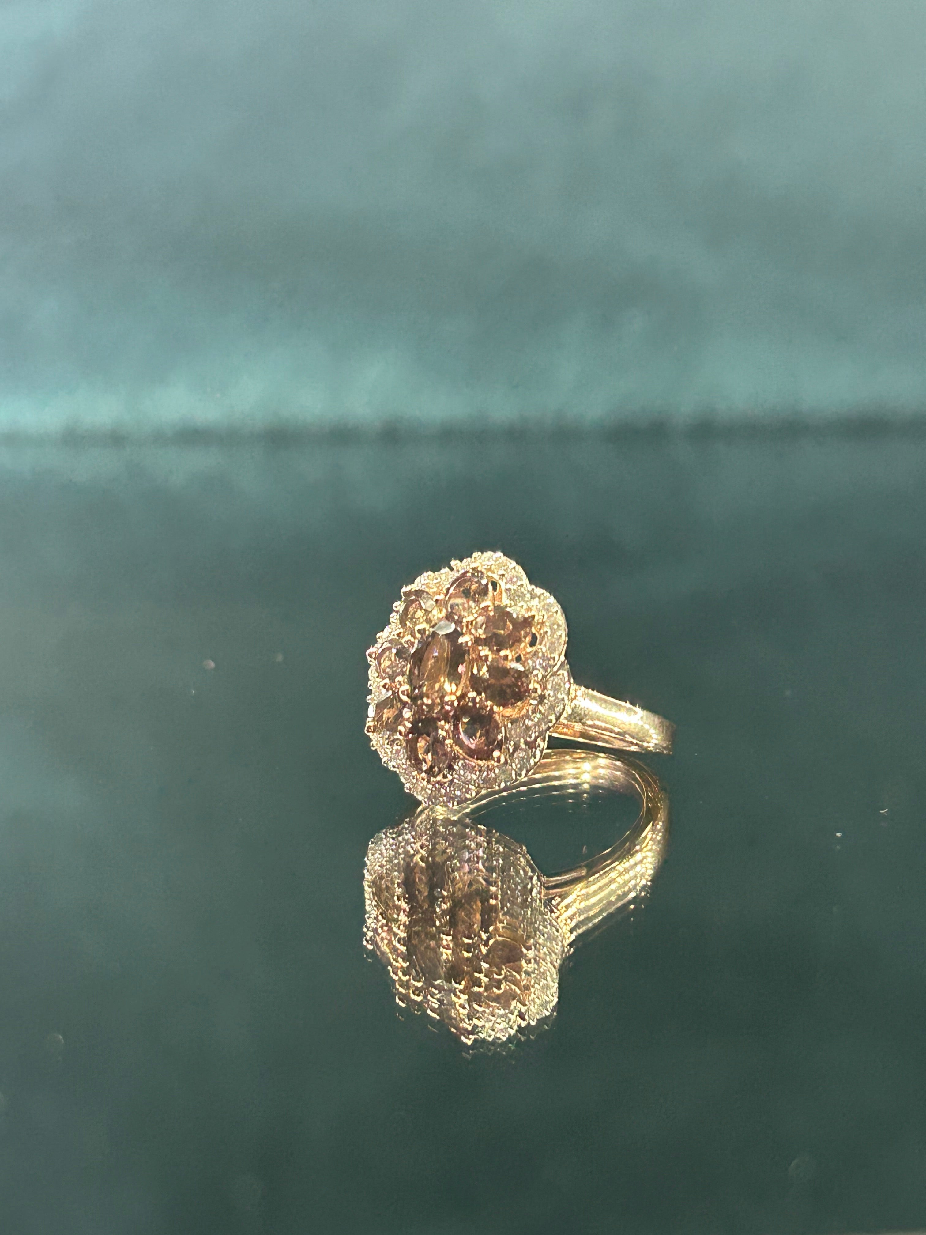 Color Change Garnet and Moissanite Ring