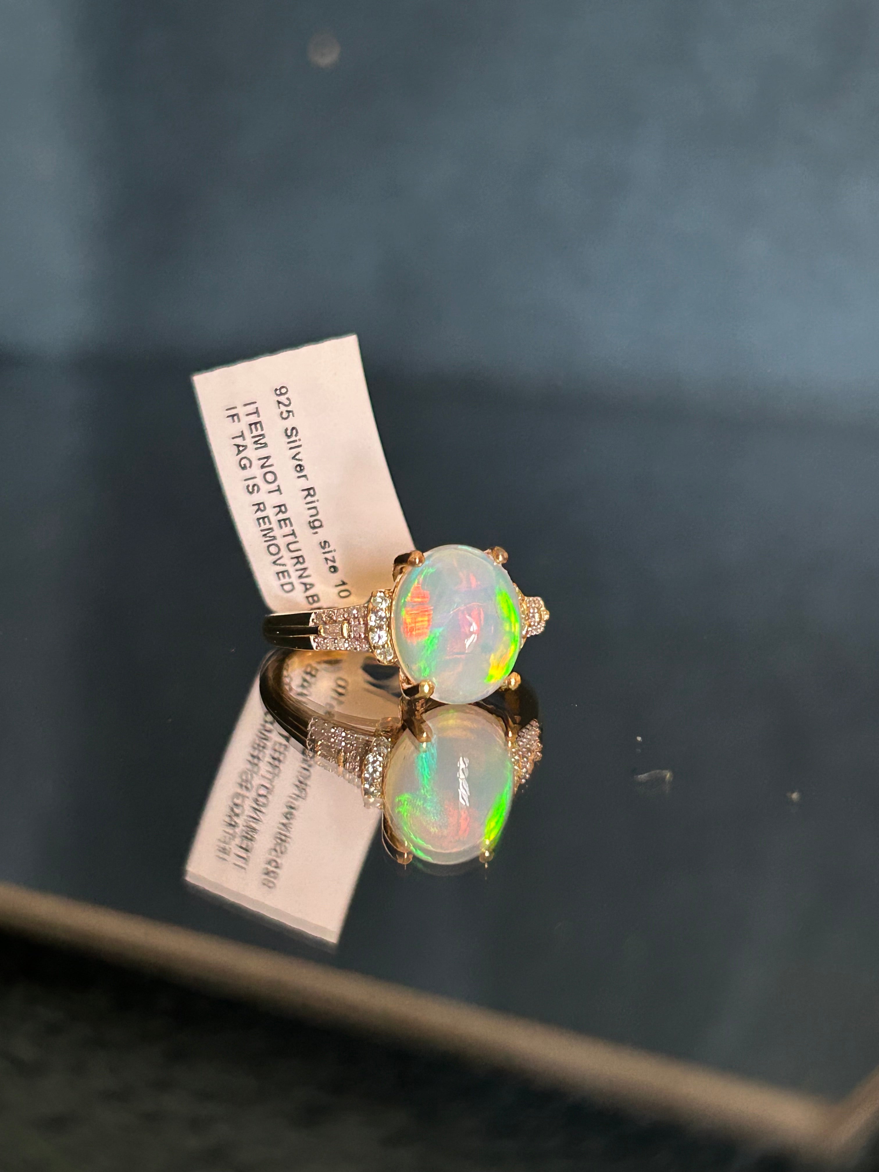 Opal Ring With Diamond and Tourmaline Accents