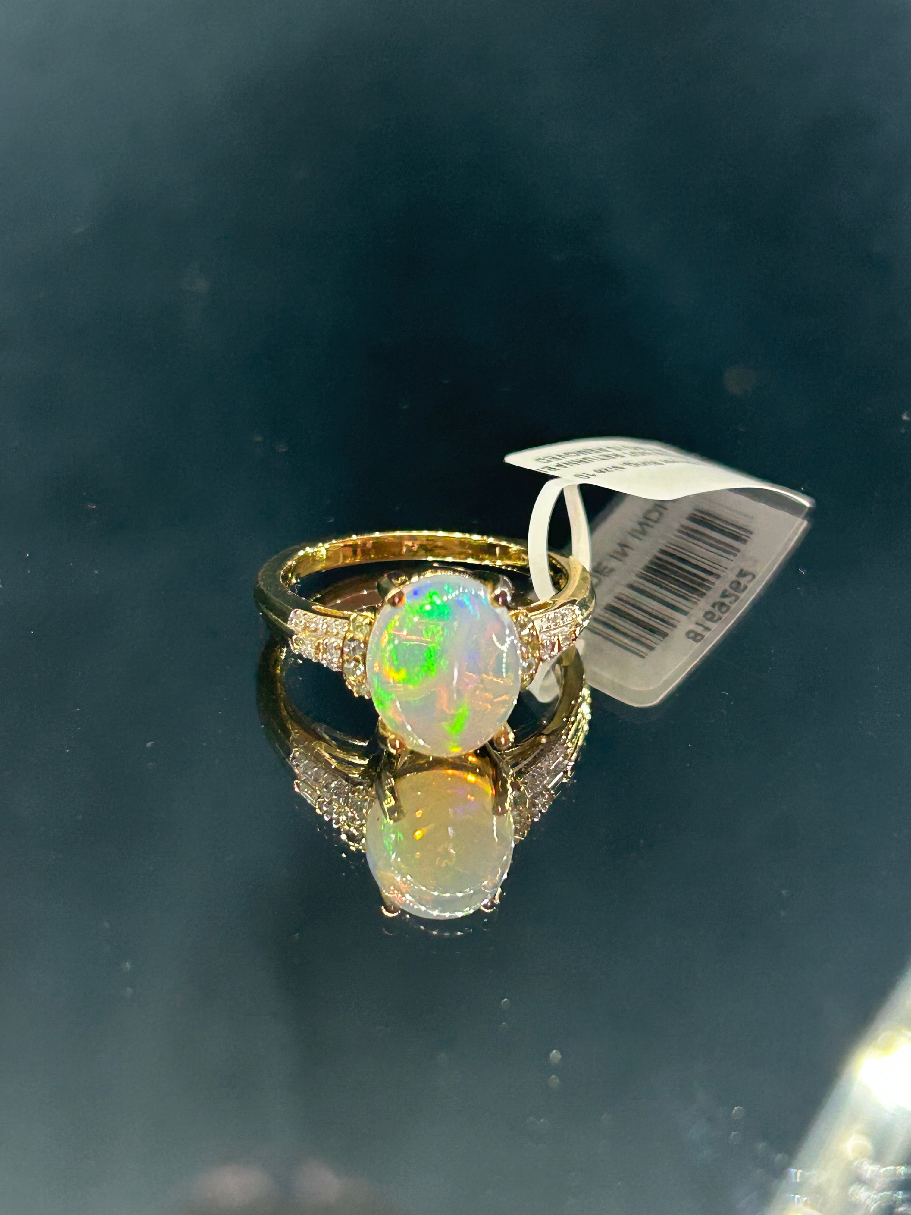 Opal Ring With Diamond and Tourmaline Accents