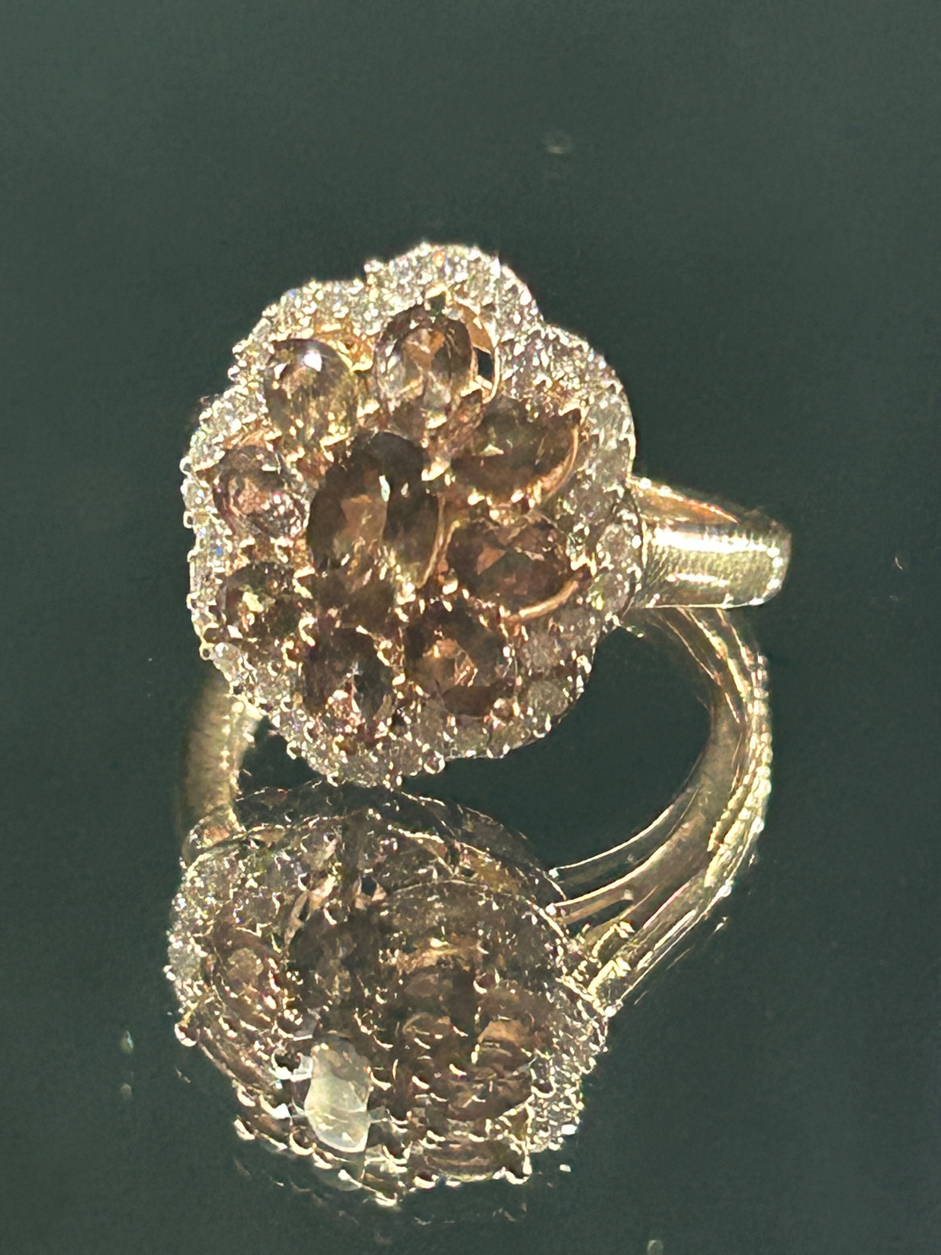 Color Change Garnet and Moissanite Ring