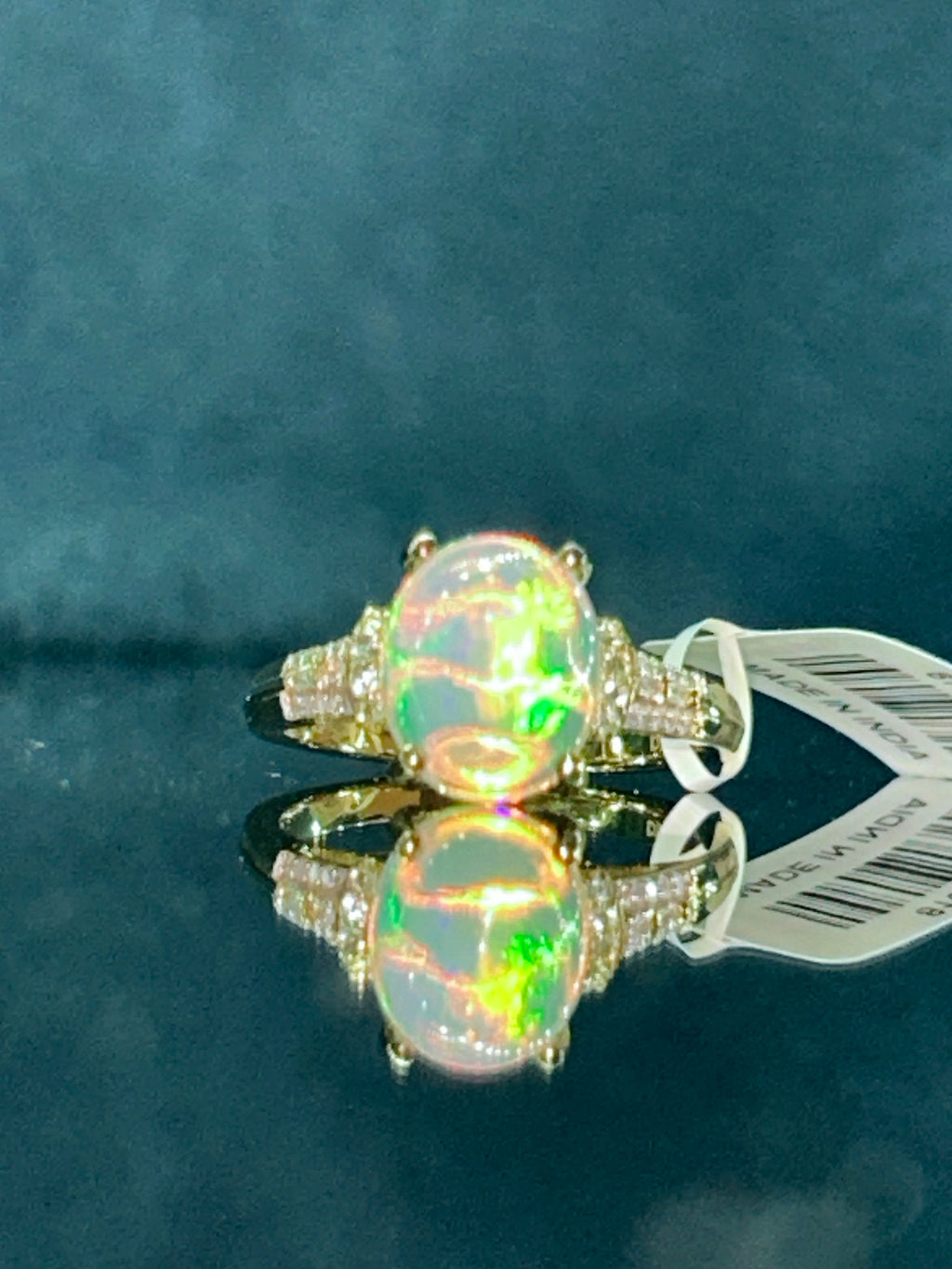 Opal Ring With Diamond and Tourmaline Accents