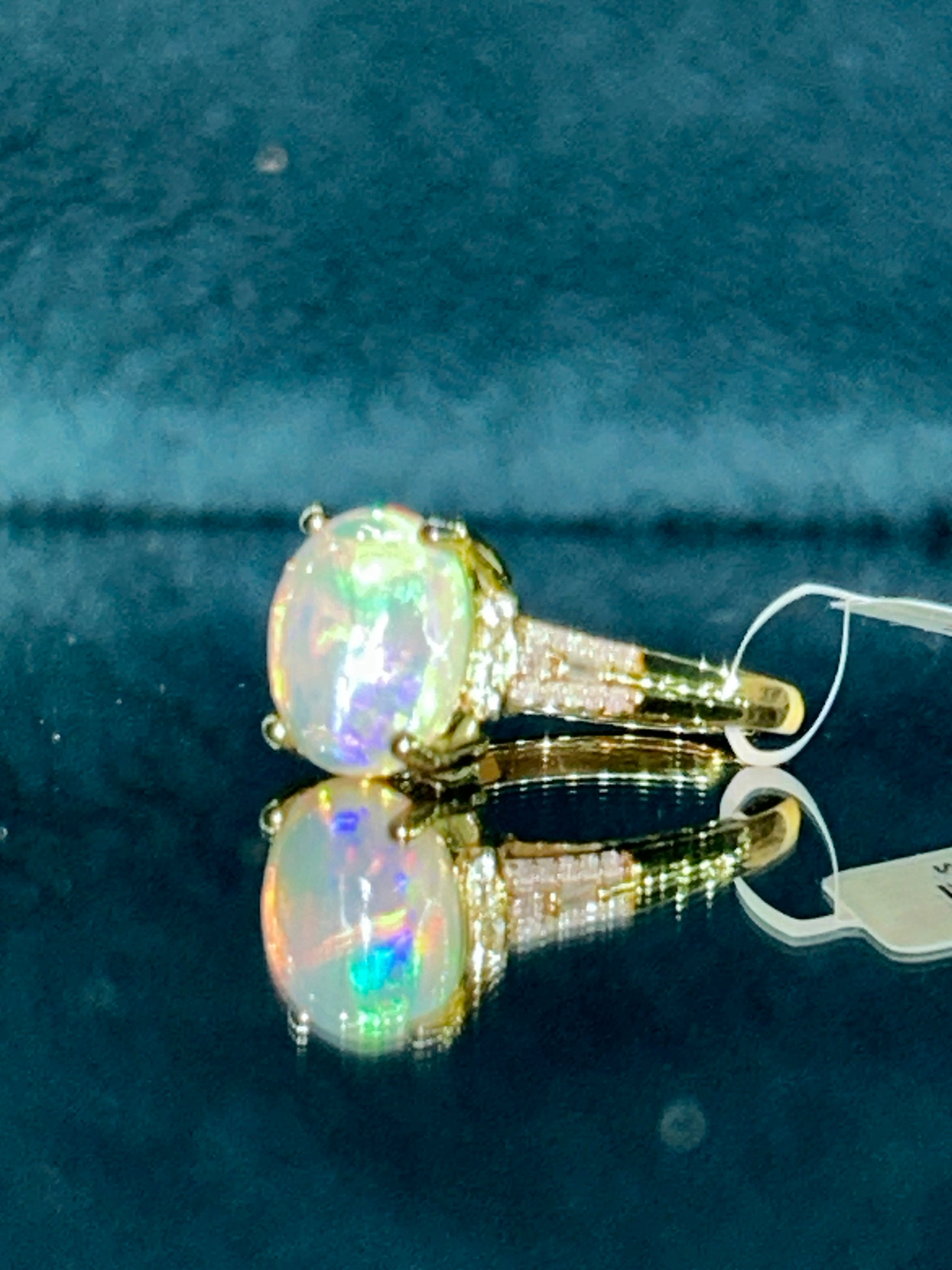 Opal Ring With Diamond and Tourmaline Accents