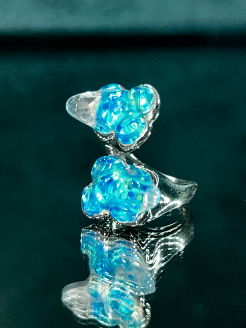 Blue Opal Quartz Twin Frog Ring
